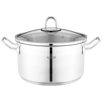 Кастрюля 22x12 см 4, 2 л высококачественная нерж сталь 18/10 со стекл.крышкой AGNESS 916-453