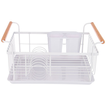 Сушилка для посуды с деревянными ручками белая 36*26*16,5 см (кор-6шт) AGNESS 917-100-1