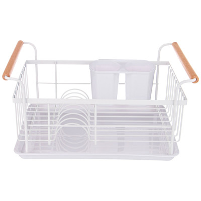 Сушилка для посуды с деревянными ручками белая 36*26*16,5 см (кор-6шт) AGNESS 917-100-1