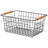 Корзина с деревянными ручками черная 30,5*21*14 см (кор=12шт) AGNESS 917-115