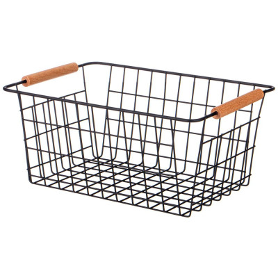 Корзина с деревянными ручками черная 30,5*21*14 см (кор=12шт) AGNESS 917-115