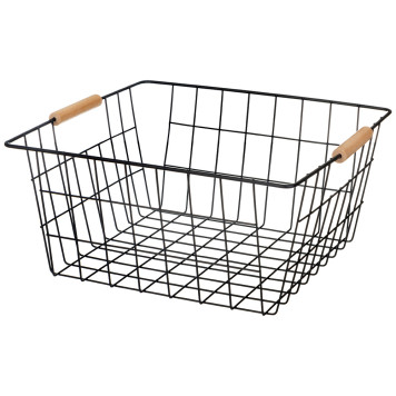 Корзина с деревянными ручками черная 31.5*30.5*15.5 см (кор=12шт) AGNESS 917-124