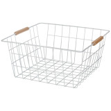 Корзина с деревянными ручками белая 31.5*30.5*15.5 см (кор=12шт) AGNESS 917-125
