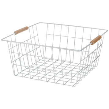 Корзина с деревянными ручками белая 31.5*30.5*15.5 см (кор=12шт) AGNESS 917-125