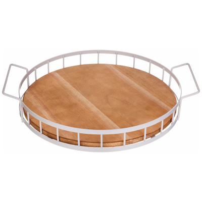 Поднос из дерева с металлическими ручками 40*35*7см цвет бежевый ( кор=8шт) AGNESS 917-133