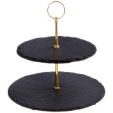 Этажерка "ЧЕРНОЕ ЗОЛОТО" сервировочная 2-х ярусная диам. 25*20 см высота 24 см (кор=10шт.) AGNESS 925-123