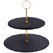 Этажерка "ЧЕРНОЕ ЗОЛОТО" сервировочная 2-х ярусная диам. 25*20 см высота 24 см (кор=10шт.) AGNESS 925-123