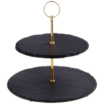 Этажерка "ЧЕРНОЕ ЗОЛОТО" сервировочная 2-х ярусная диам. 25*20 см высота 24 см (кор=10шт.) AGNESS 925-123