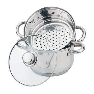 Кастрюля-пароварка 2-х ярусная, 3 предмета, серия " CLASSIC" диаметр=18см, 2, 5л (кор=4шт.) AGNESS 933-500-1