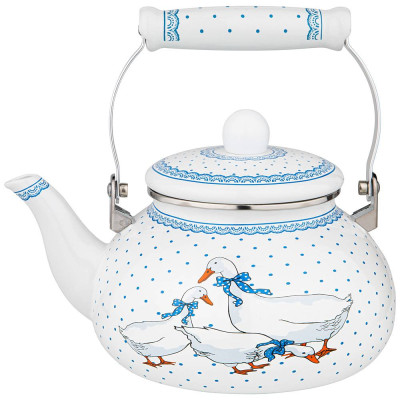 Чайник эмалированный, серия ГУСИ, 2,5 л, подходит для индукцион. плит (кор=8шт.) AGNESS 934-343