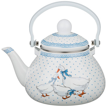 Чайник эмалированны со съемным фильтром из нжс, серия "ГУСИ" 1,3 л. (кор=8шт.) AGNESS 934-346