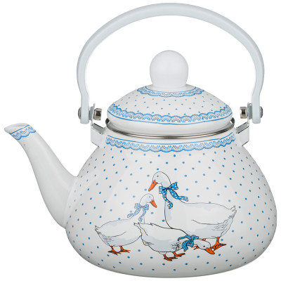 Чайник эмалированны со съемным фильтром из нжс, серия "ГУСИ" 1,3 л. (кор=8шт.) AGNESS 934-346