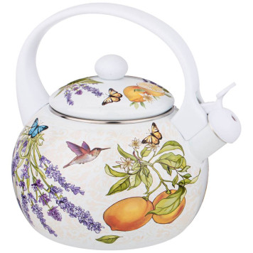 Чайник эмалированный со свистком, серия "ПРОВАНС ЛИМОНЫ"2,2л, индукционное дно AGNESS 934-384-2
