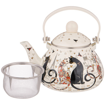 Чайник эмалированный со съемным фильтром из нжс, серия" ПАРИЖСКИЕ КОТЫ" 1,3 л. AGNESS 934-390-2