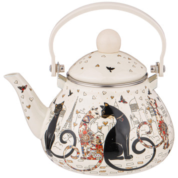 Чайник эмалированный со съемным фильтром из нжс, серия" ПАРИЖСКИЕ КОТЫ" 1,3 л. AGNESS 934-390