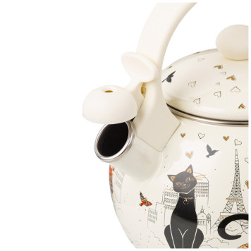 Чайник эмалированный со свистком, серия "ПАРИЖСКИЕ КОТЫ" 2,2л, индукционное дно AGNESS 934-394-2