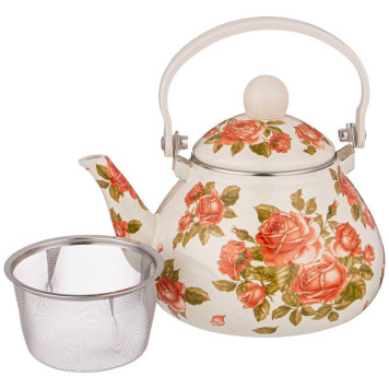 Чайник эмалированный со съемным фильтром из нжс, серия "КОРЕЙСКАЯ РОЗА" 1,3 л AGNESS 934-395-2