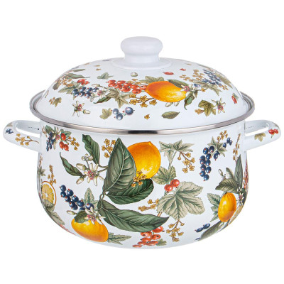 Кастрюля эмалированная с эмал.крышкой серия "ФРУКТОВАЯ КОРЗИНА", 5.0 л, 24*14 см AGNESS 934-584