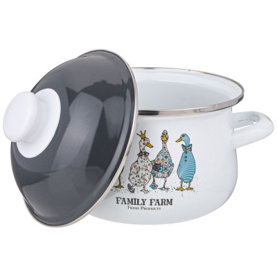 Кастрюля эмалированная с эмал.крышкой серия "FAMILY FARM", 1.5 л, 16*10 см AGNESS 934-620-1