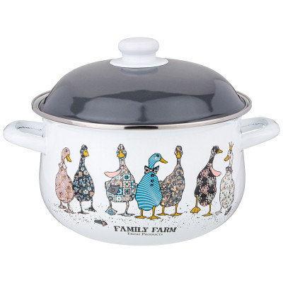 Кастрюля эмалированная с эмал.крышкой серия "FAMILY FARM", 3.6 л, 22*13 см AGNESS 934-623