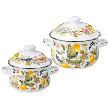 Набор кастрюль эмалированных серия "ФРУКТОВАЯ КОРЗИНА", 4пр. 1,5л и 2,8л, 16х10см, 20х12см AGNESS 934-702