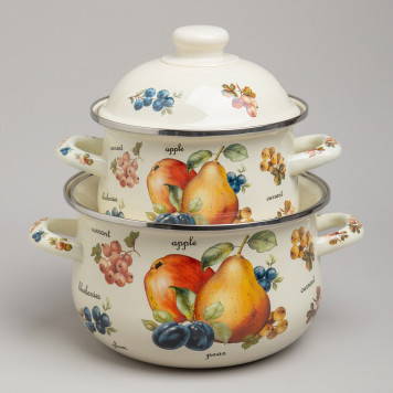 Набор кастрюль эмалированных серия "ФРУКТЫ", 4пр. 1,5л и 2,8л, 16х10см, 20х12см AGNESS 934-703-2