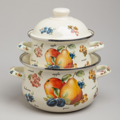 Набор кастрюль эмалированных серия "ФРУКТЫ", 4пр. 1,5л и 2,8л, 16х10см, 20х12см AGNESS 934-703-2