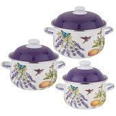 Набор кастрюль эмалированных серия "ПРОВАНС ЛИМОНЫ", 6пр. 1,5л/2,8л/3,6л, 16х10/20х12/22х13см AGNESS 934-705