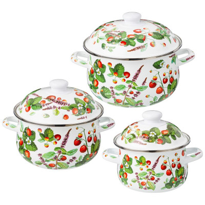 Набор кастрюль эмалированных серия " ФРУКТОВАЯ КОРЗИНА" , 6пр. 1, 5/2, 8/3, 6л, 16х10/20х12/22х13см AGNESS 934-706