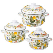 Набор кастрюль эмалированных серия " ФРУКТОВАЯ КОРЗИНА" , 6пр. 1, 5/2, 8/3, 6л, 16х10/20х12/22х13см AGNESS 934-707