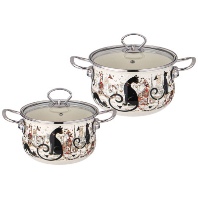 Набор кастрюль эмалированных серия "ПАРИЖСКИЕ КОТЫ" 4пр. 2,0л и 2,8л, 18х11см, 20х12см AGNESS 934-710