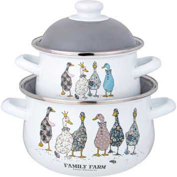 Набор кастрюль эмалированных серия "FAMILY FARM", 4пр. 1,5л и 2,8л, 16х10см, 20х12см AGNESS 934-718-1