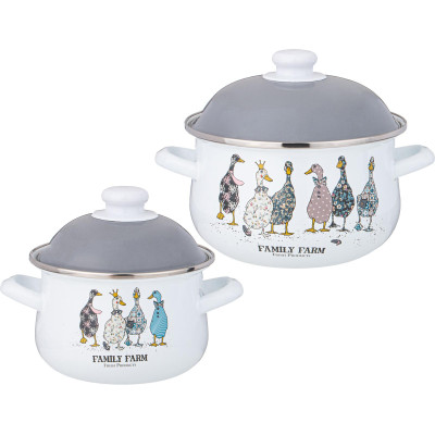 Набор кастрюль эмалированных серия "FAMILY FARM", 4пр. 1,5л и 2,8л, 16х10см, 20х12см AGNESS 934-718