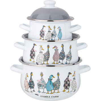 Набор кастрюль эмалированных серия "FAMILY FARM", 6пр. 1,5/2,8/3,6л, 16х10/20х12/22х13см AGNESS 934-720-1