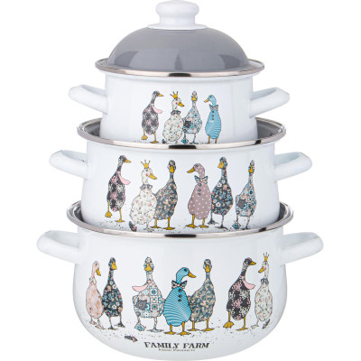 Набор кастрюль эмалированных серия "FAMILY FARM", 6пр. 1,5/2,8/3,6л, 16х10/20х12/22х13см AGNESS 934-720-1