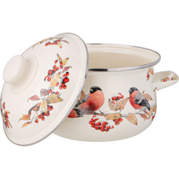 Кастрюля эмалированная с эмал.крышкой серия "СНЕГИРИ", 2.0 л, 18*11 см AGNESS 934-731-1