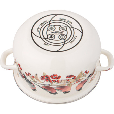 Кастрюля эмалированная с эмал.крышкой серия "СНЕГИРИ", 3.6 л, 22*13 см AGNESS 934-733-2