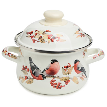 Кастрюля эмалированная с эмал.крышкой серия "СНЕГИРИ", 1.5 л, 16*10 см AGNESS 934-745