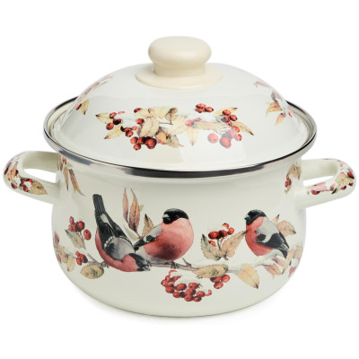 Кастрюля эмалированная с эмал.крышкой серия "СНЕГИРИ", 2.0 л, 18*11 см AGNESS 934-746