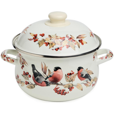 Кастрюля эмалированная с эмал.крышкой серия "СНЕГИРИ", 2.8 л, 20*12 см AGNESS 934-747