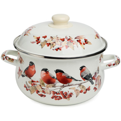 Кастрюля эмалированная с эмал.крышкой серия "СНЕГИРИ", 3.6 л, 22*13 см AGNESS 934-748