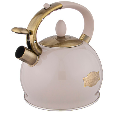 Чайник со свистком, 3л c индукцион. капсульным дном цвет: дымчатый серый, сталь 18/10 AGNESS 937-843-1