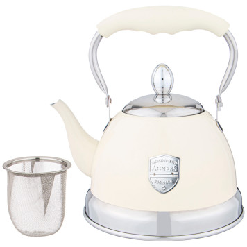 Чайник с фильтром, 1,0 л c индукцион. капсульным дном и складывающейся ручкой цвет: кремовый AGNESS 937-874-1