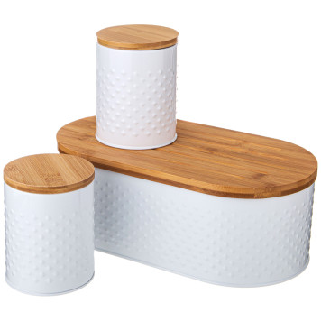 Хлебница 33,8х18х12см с 2-мя банками д/сып. прод. d10см, h11см, white AGNESS 938-075-2