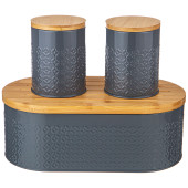 Хлебница 33,8х18х12см с 2-мя банками д/сып. прод. d10см, h11см, grey AGNESS 938-077