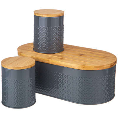 Хлебница 33,8х18х12см с 2-мя банками д/сып. прод. d10см, h11см, grey AGNESS 938-077-2