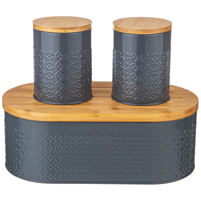 Хлебница 33,8х18х12см с 2-мя банками д/сып. прод. d10см, h11см, grey AGNESS 938-077