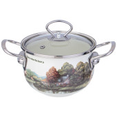 Кастрюля эмалированная со стеклянной крышкой серия "FAMILY HOUSE", 1,5 л диа.16см AGNESS 943-065