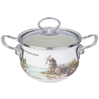 Кастрюля эмалированная со стеклянной крышкой серия "FAMILY HOUSE", 1,5 л диа.16см AGNESS 943-065-1