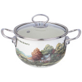 Кастрюля эмалированная со стеклянной крышкой серия "FAMILY HOUSE", 2 л диа.18см AGNESS 943-066